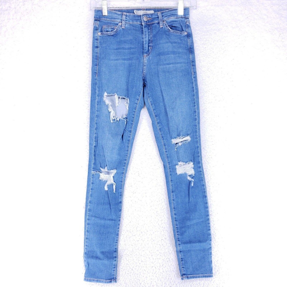 Topshop Distressed Topshop Moto Leigh Skinny Blue Jeans Women Size 26 Mid Rise